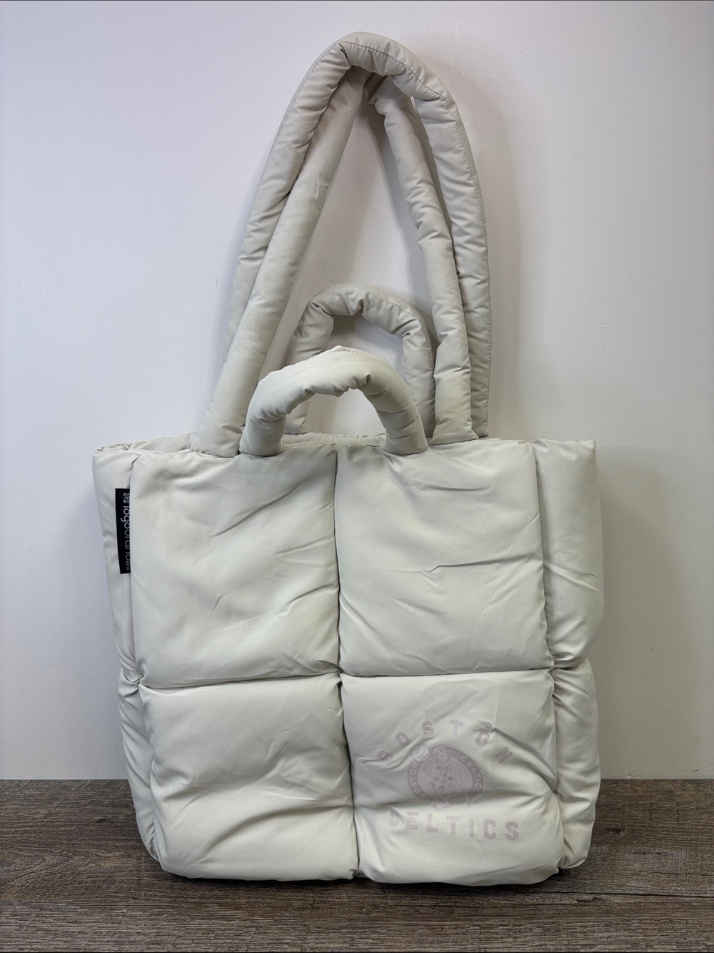 Logo Brands Boston Celtics Puffer Tote Bag White Quilted NBA Basketball
